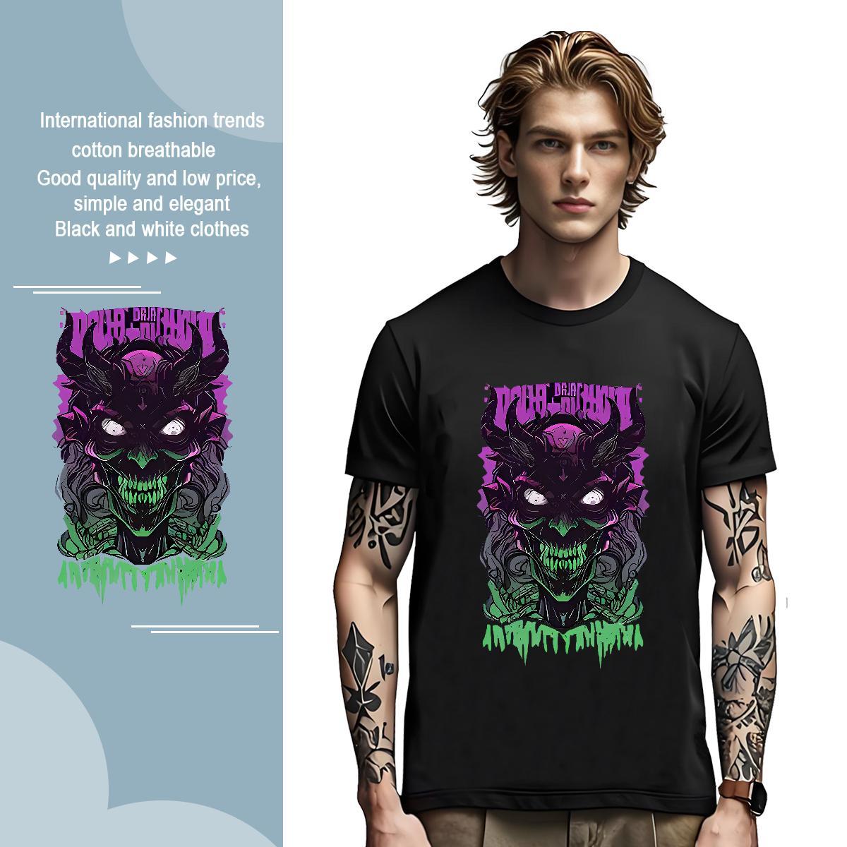 T Shirt For Man 100% Cotton 230g Anime Printing Street Short Sleeve O-Neck Black White Men Tops Tees Custom Cool Design Polos