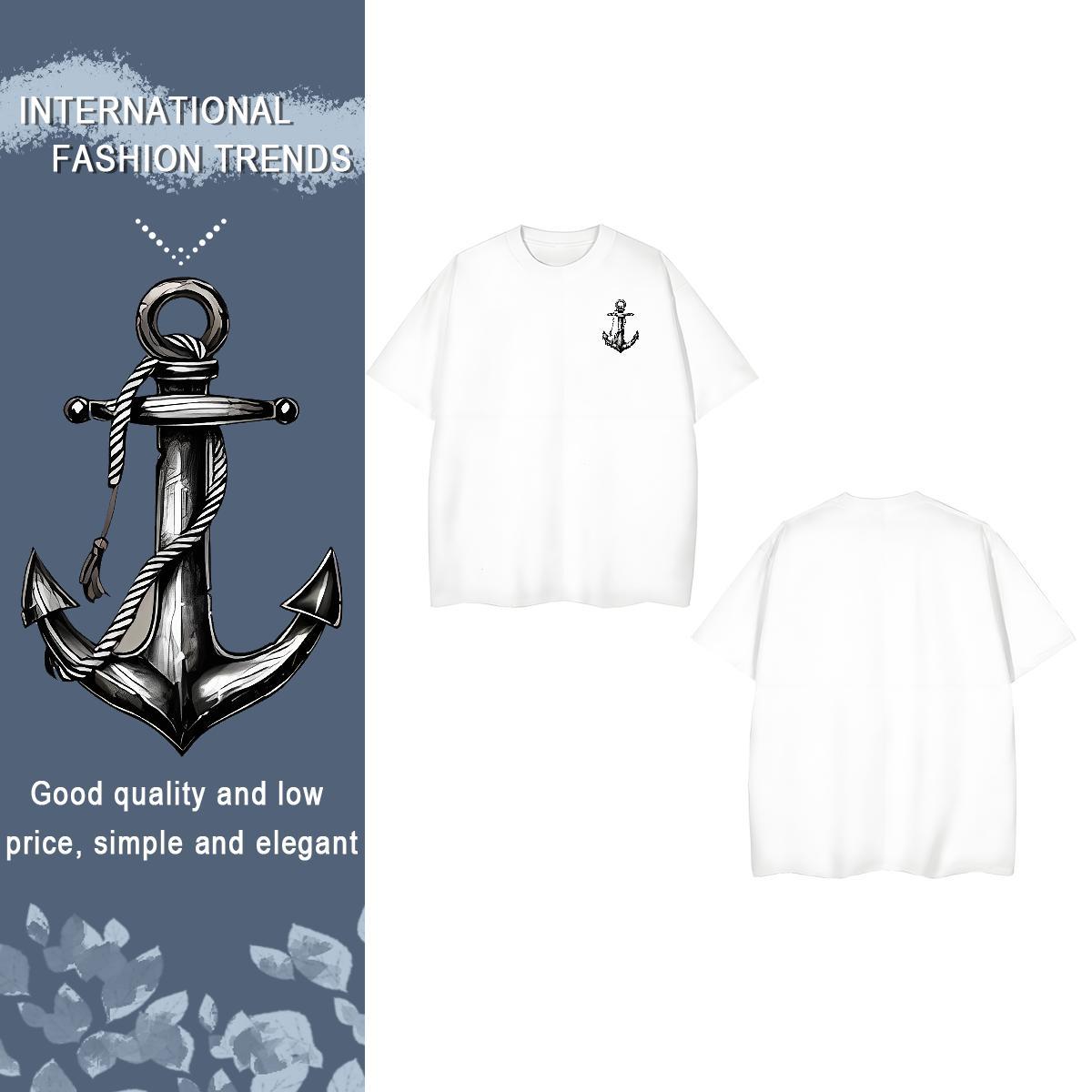 Men T Shirts 230g 100% Cotton ship's anchor Street Wear O Neck Short Sleeves Custom Big Size Tshirt for Man Woman Stylist Classic Tops Tees