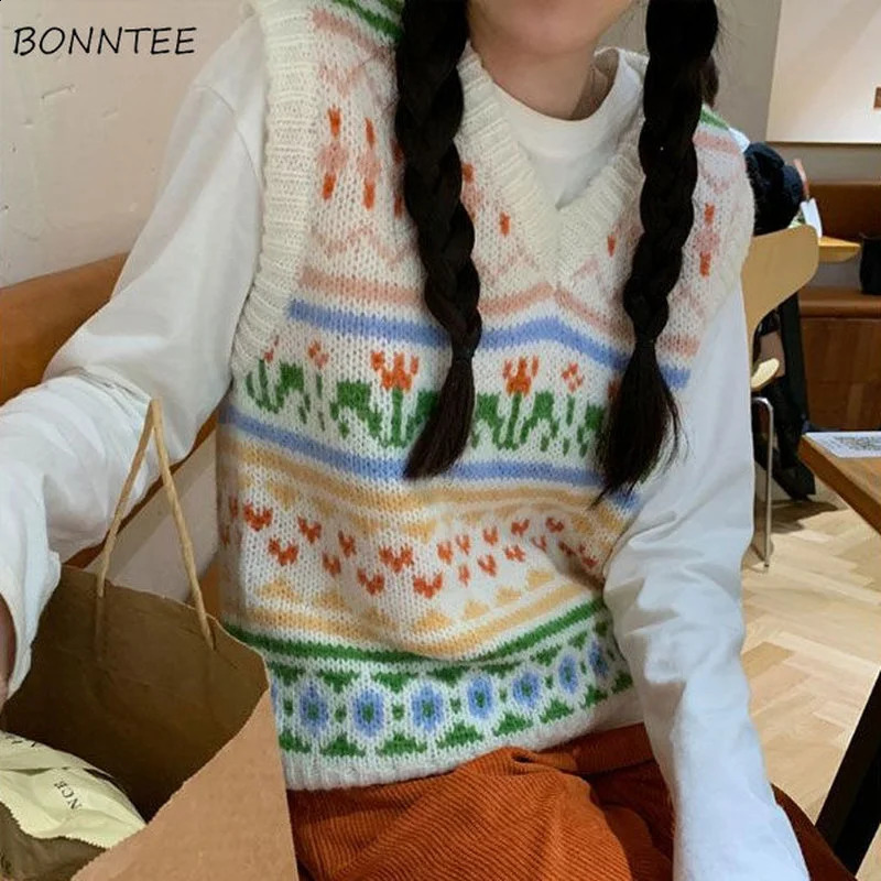 Sweater Vests Women Preppy Sweet Style Lovely Ladies Autumn Knitwear Y2k Fashion Light Soft Cozy Harajuku Holiday Slim All-match 240812