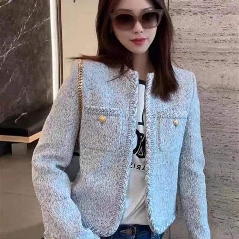 Zoki French Sweet Women Tweed Jacket Elegant Buttons Faux Wool High Quality Coat Fashion Long Sleeve Casual Female Outwear 240812