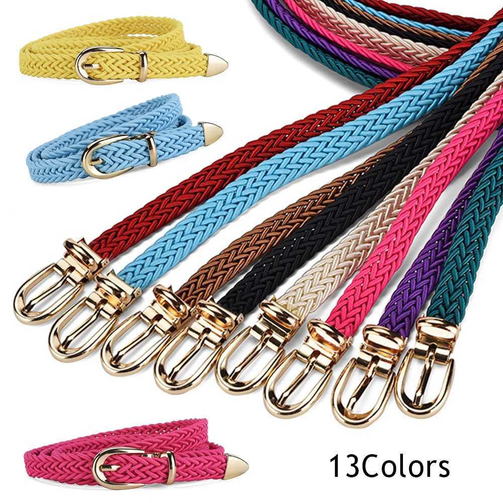 Womens woven thin waistband fashionable luxury woven waistband solid color decoration denim dress waistband alloy pin buckle waistband W240807