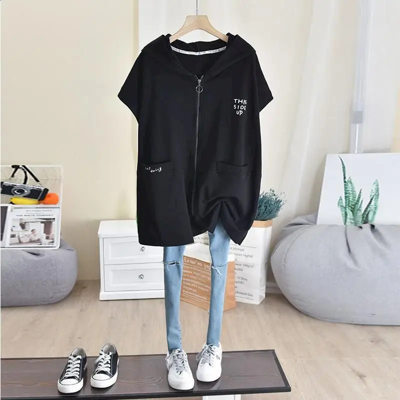 Oversized Hoodies Women Autumn Spring Loose Thin Simple Vest Cardigan Zipper Sleeveless Hooded Vest Jackets Womens Casual Tops 240812