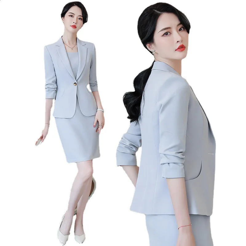 Elegant Jacket Set for Women Business Work Uniform Office Professional Two Piece Fashion 240812