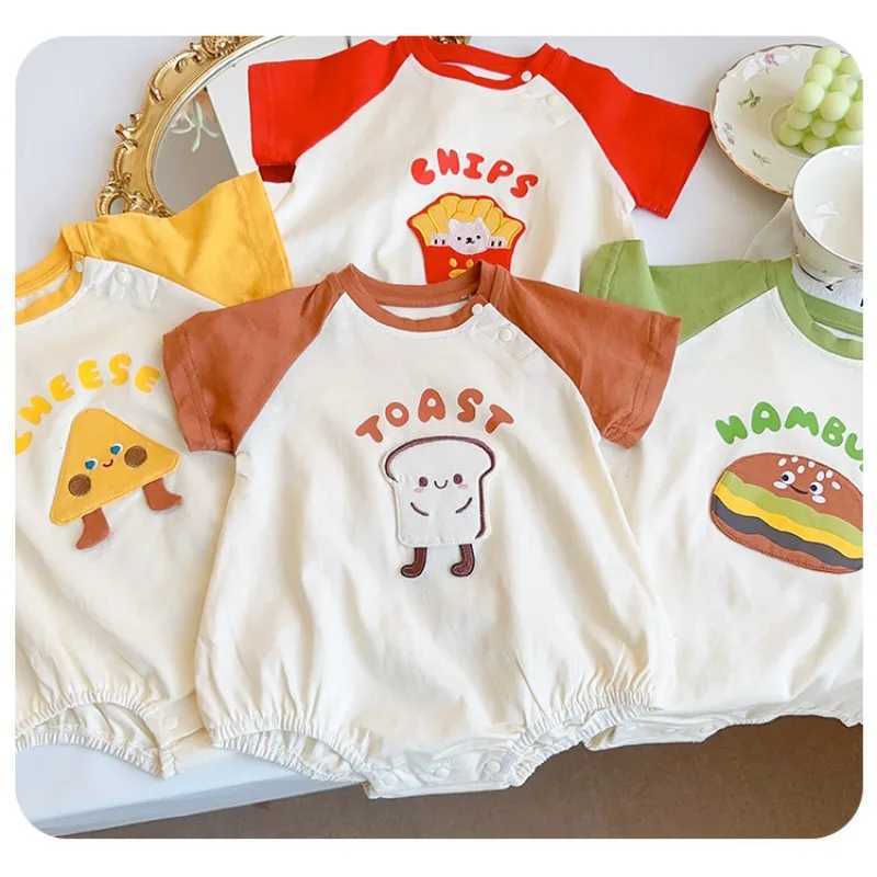 Summer Cute Cartoon Baby Triangle jumpsuit Thin Style Newborn Boys and Girls Snap Button Soft Breathable Short Sleeve Dress W240812