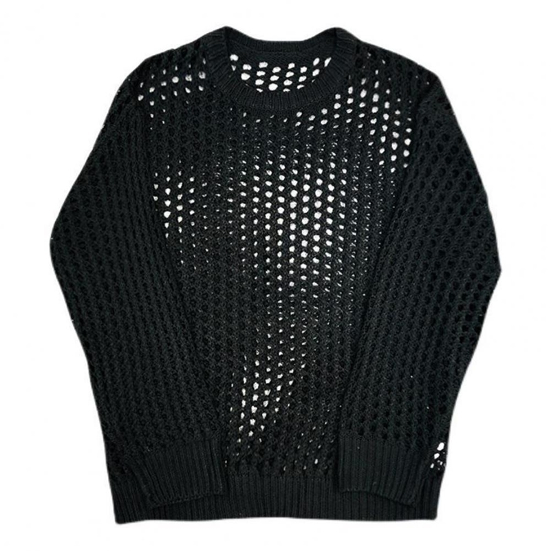 Comfortable Men Shirt Mens Hip Hop Mesh Fishnet Clubwear Top Solid Color Round Neck Long Sleeve Seethrough Pullover for y240812