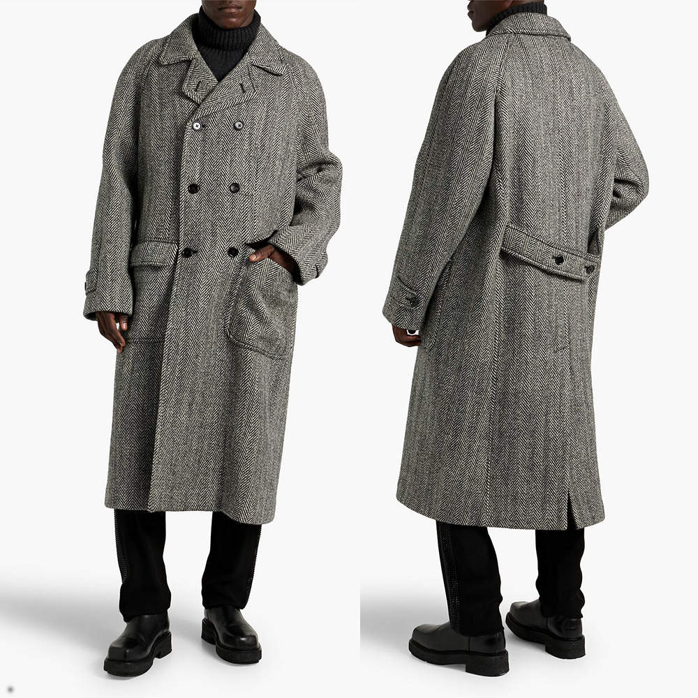 Stylish Men's Wool Blend Overcoat Notched Lapel Tailored Jacket Blazer Coat Autumn Winter Harringbone Windbreaker Custom Made Plus Size