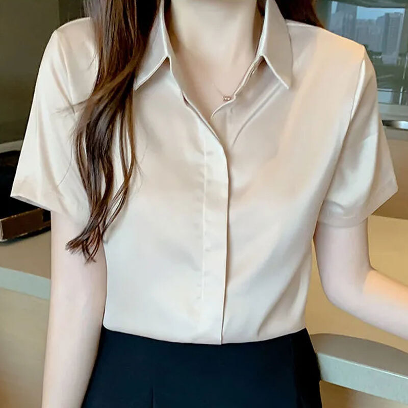 French white for women 2024 spring and autumn new wrinkle resistant satin shirt temperament long sleeved chiffon interior