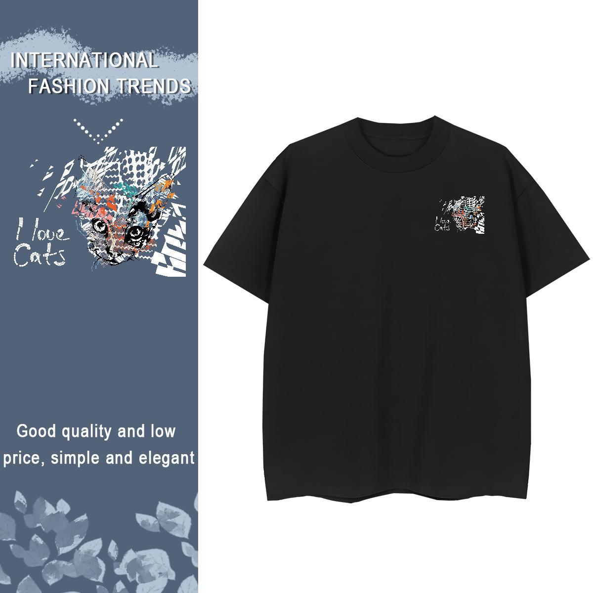 T-Shirts for Men 230g Pure Cotton cat Sport Breathable Short Sleeve DIY Anime Men Tees New Arrival TOP Quality Tops Shirt