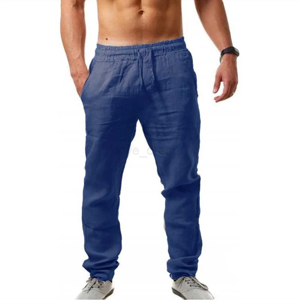 Mens Cotton Linen Pants Male Summer Breathable Solid Color Pants Casual Elastic Waist Fitness Trousers StreetwearXJ240813