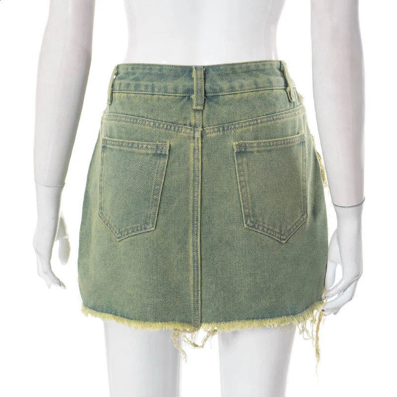 BUILDINGB Tassels Solid Vintage Denim Street Style Short Skirt Women Casual High Waist Skinny Bottom Streetwear Clothing 240812