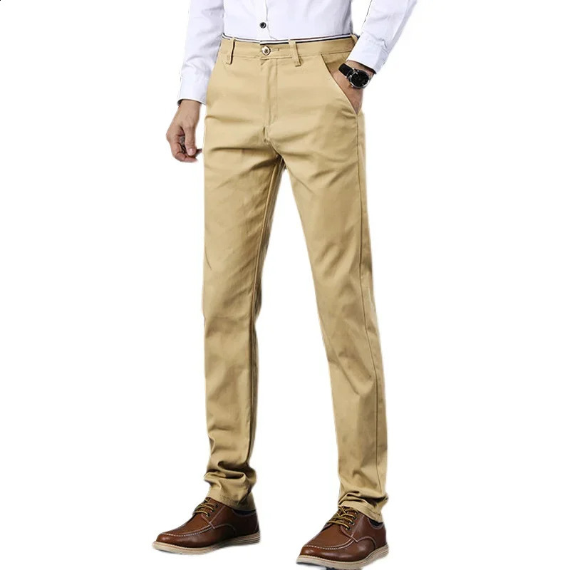 Classic Style Men Spring Summer Thin Casual Pants Fashion Business Cotton Solid Color Office Trousers High Quality Men Trousers 240813