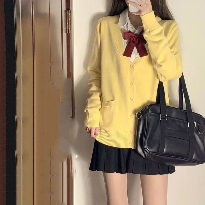 Autumn Winter Japanese Fashion Sweater Cardigan Women Preppy Style Sweet Oversize Sweater Solid Basic Knit Top Female 240812