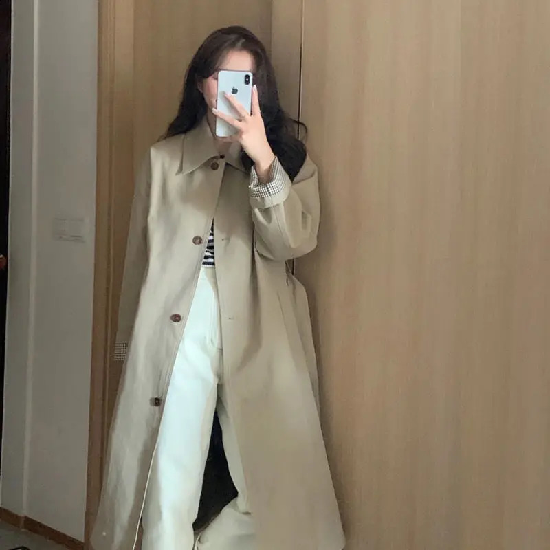 Trench Women Elegant Fashion Casual Outerwear Autumn Single Breasted Turn Down Collar Long Sleeve Pockets Sashes Street BF 240813