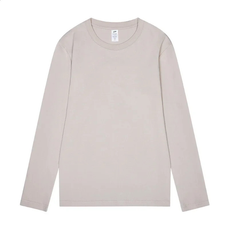 Autumn 230g Cotton Heavyweight Round Neck Solid Color Long Sleeved Mens T-shirt Loose Bottomed Shirt 240820