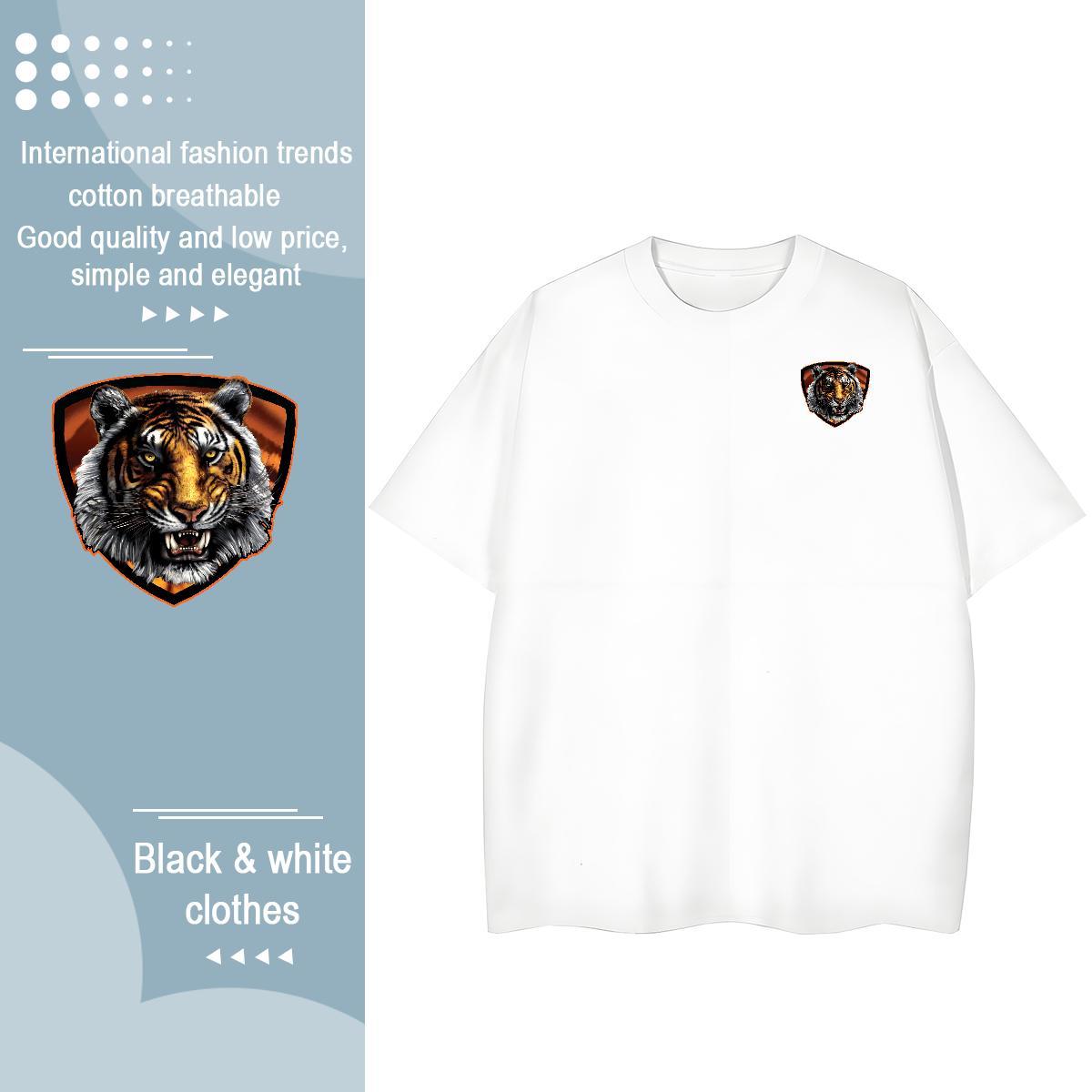 Loose Men Tees Street Wear 230g Cotton DIY Anime Short Sleeve O-Neck tiger T Shirts Men Fashion Design Tops Shirt