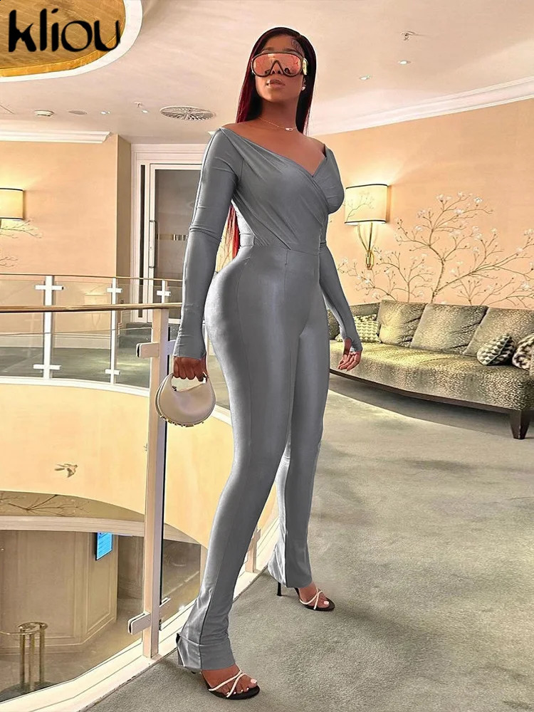 kliou Autumn Women Ankle-Length Casual Polyester Glossy Two Piece Set K23S35204 Solid Folds TeesPencil Pants Street Outfit 240813