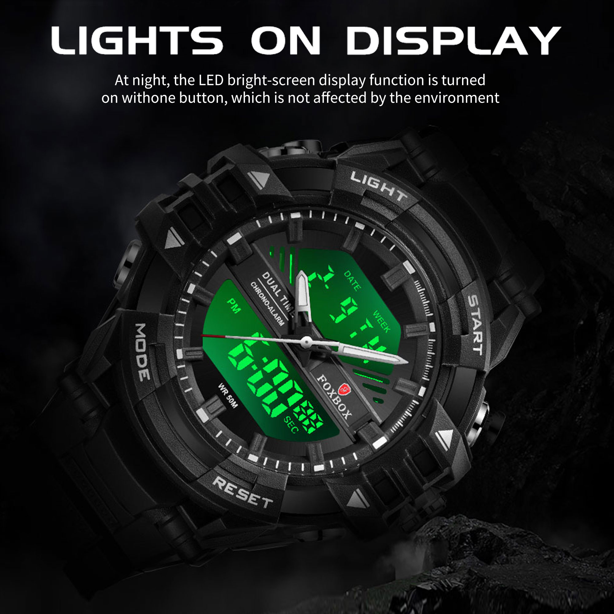 LIGE Outdoor Sports Student Waterproof Night Light Multi functional Men's Dual Display Electronic Watch Fashion Large Dial Watch
