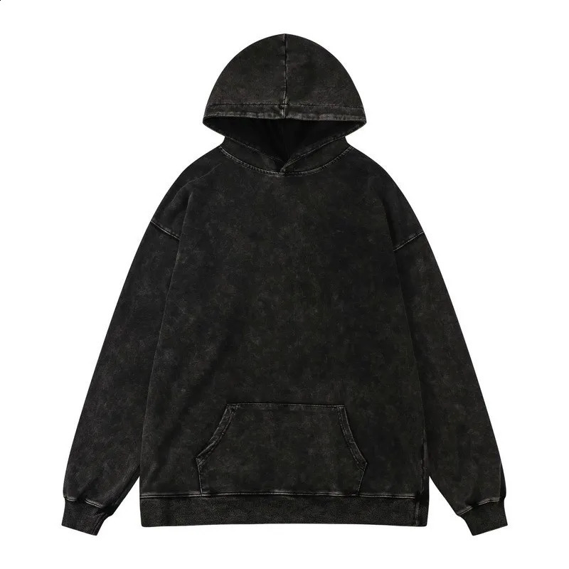 100% Cotton Mens Clothing Vintage Black Acid Wash Hoodies Men Women Oversized Hip Hop Sweatshirts Casual Pullover Y2K Clothes 240812