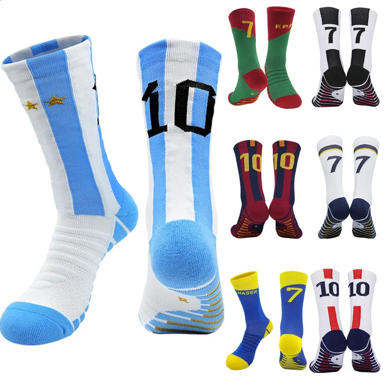 Football Yellow Number 10# 7# Blue Kids Soccer Socks Mens Sports Short Outdoor Running Fastdrying Breathable NonSlip 240805
