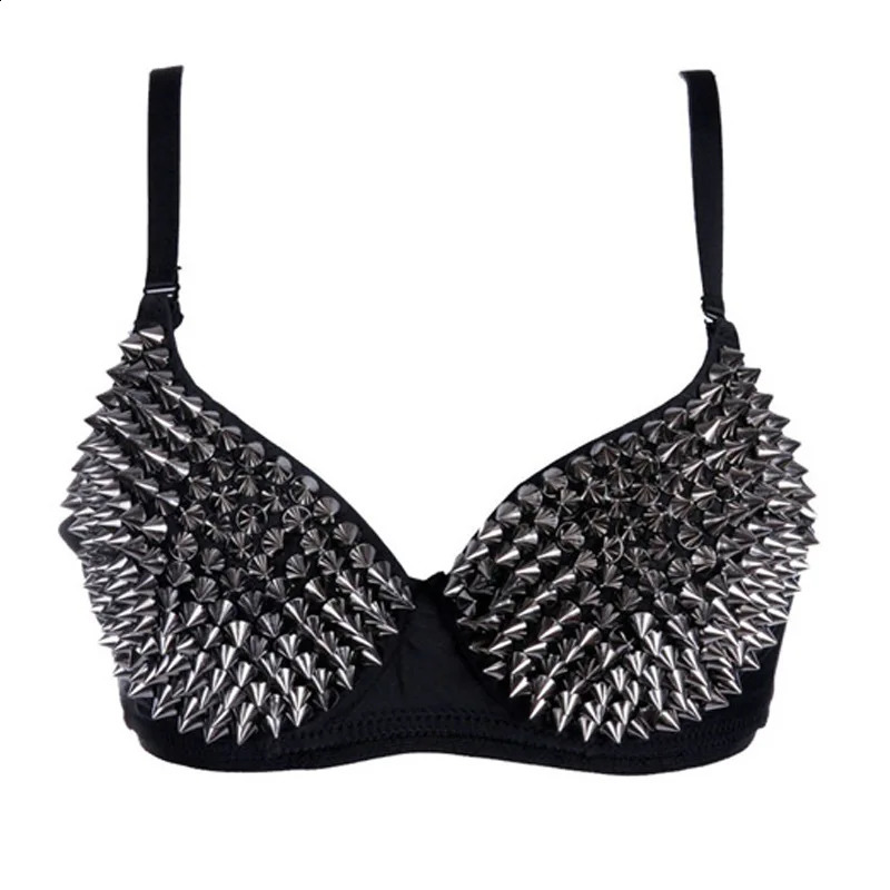 Silver Rivets Punk Rave Bralette Lingerie Gothic Bra Top Sexy Push Up Brassiere Nightclub Party Bar Fashion Bras For Women 240812