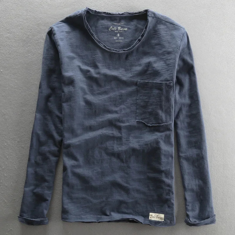 Long Sleeve T-shirt for Men Casual Basic Cotton Tshirt Solid Color O-Neck Pullover Tops Male Tees Clothing 240812