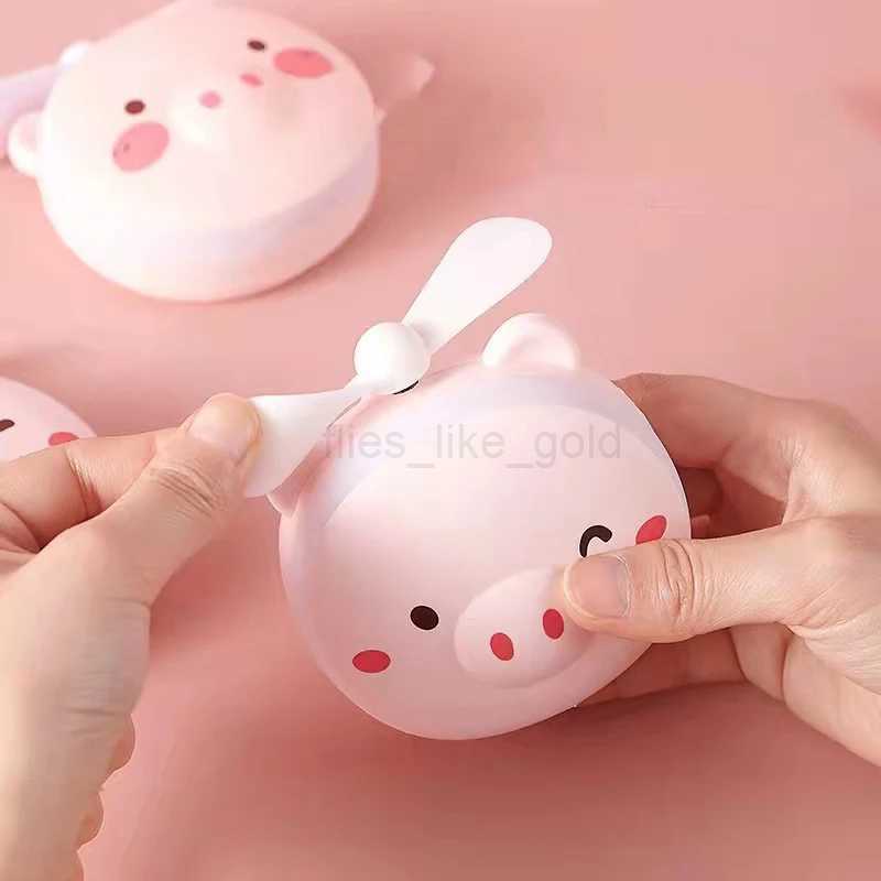 Cute little pig makeup mirror with LED light handheld makeup mirror girl with small fan portable makeup mirror for travel high-definition mirror W2408