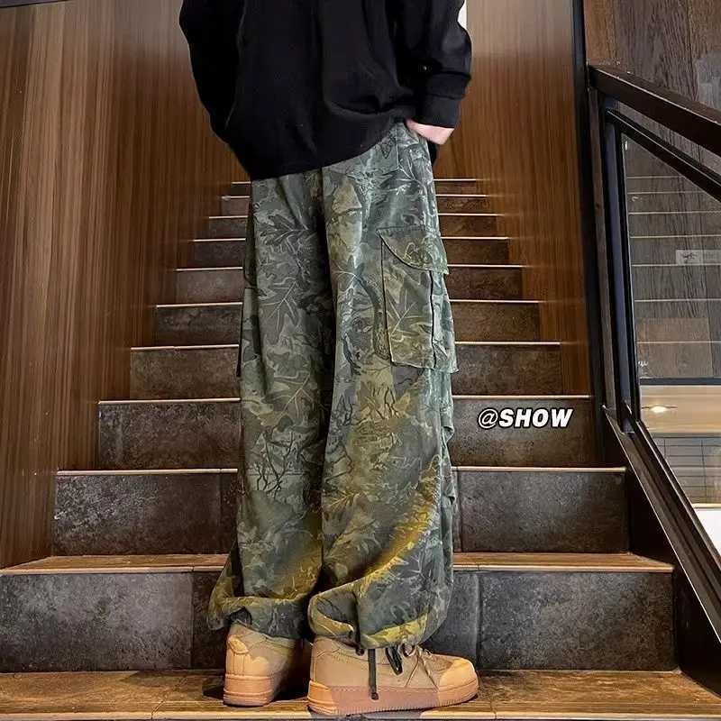 American retro camouflage workwear pants for men and women in autumn new handsome hip-hop multi pocket straight leg casual pantsXJ240813