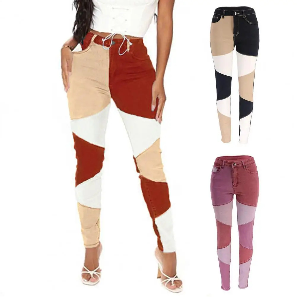 Denim High Elastic Womens Jeans Pocket Button Zipper Fly Womens Jeans Buttocks High Waist Denim Pencil Pants Street Wear 240813