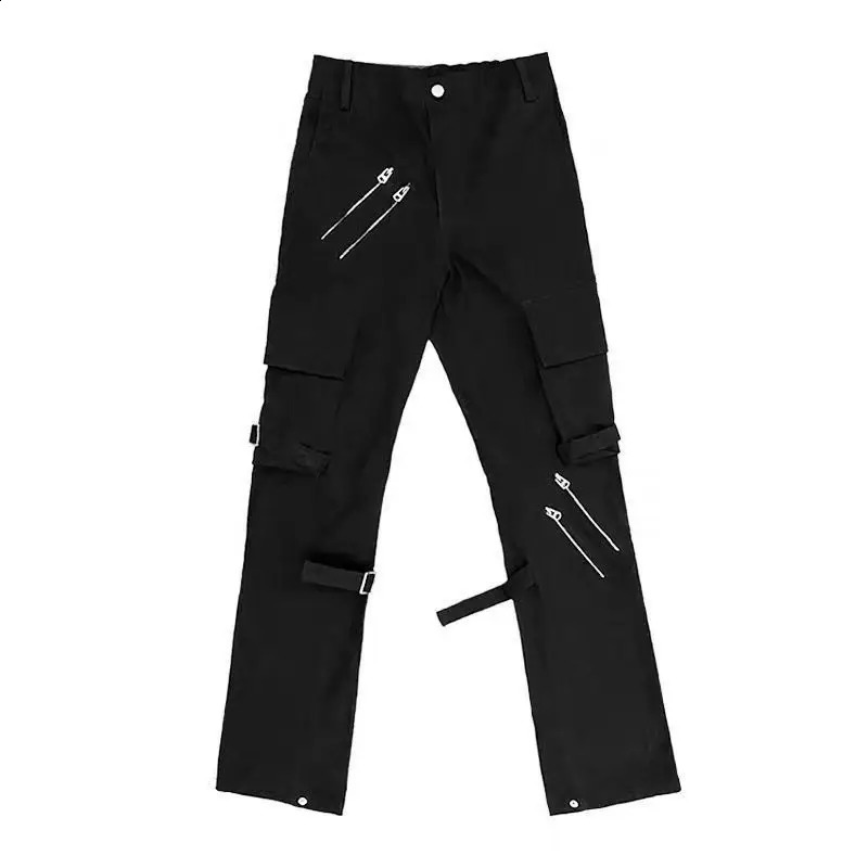 Techwear Mens Y2K Street Clothing Black Cotton Zipper Product Pants Multi Pocket Dance Casual Trousers Retro 240812