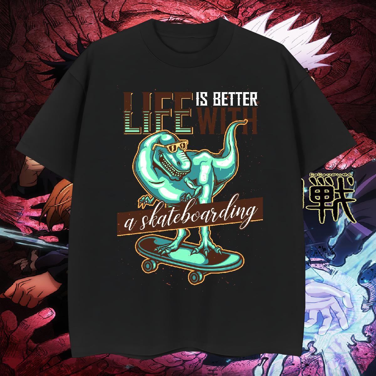 Cool Design T-Shirts for Men dinosaur Breathable Crew Neck Hip Hop Street Anime 230g 100% Cotton Men Tops Tees DIY Top Tees