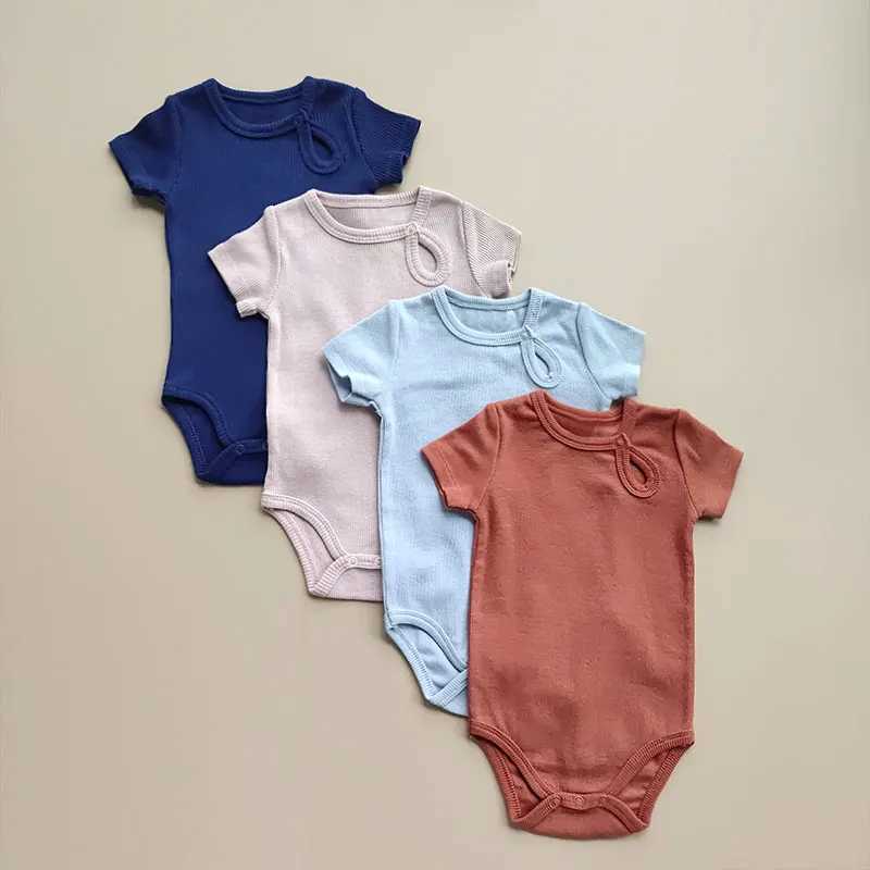 Baby jumpsuit summer solid color baby boy one-piece short sleeved newborn cotton baby clothing W240812