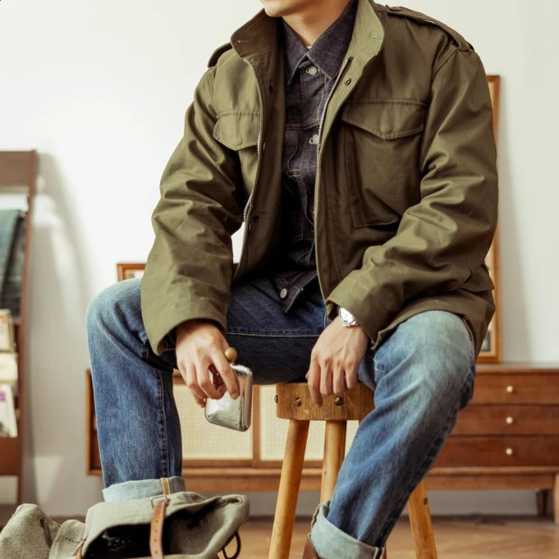 American retro stand up collar mens plus size workwear loose casual high street jacket windproof top 240812