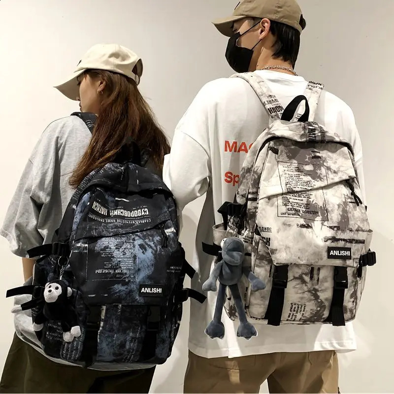 Womens Harajuku Cloud Printing Mens Backpack Student Nylon Laptop Cool 240813