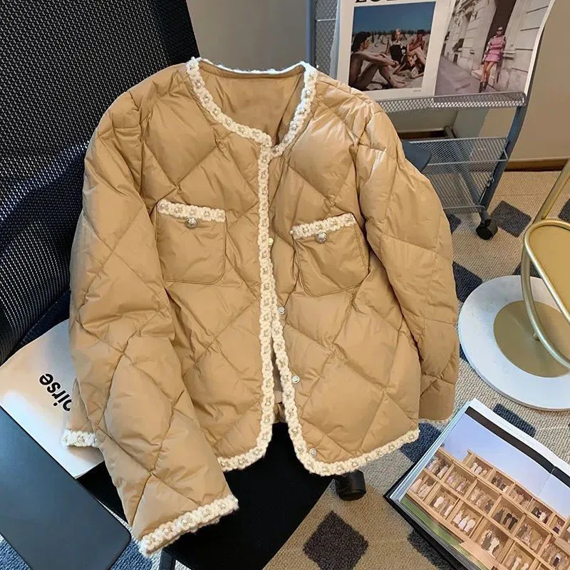 Xpqbb Korean Style Down Cotton Padded Jackets Women Autumn Winter Lightweight Warm Parkas Woman Fashion Pearl White Parka Coat 240813