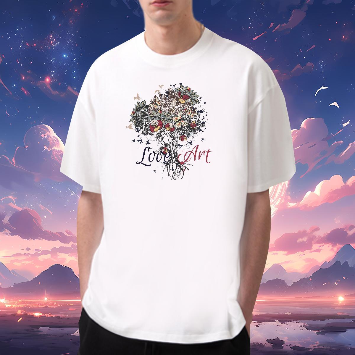 Cool tree T Shirts Men Street Casual Men Tees 230g Cotton Custom Breathable Short Sleeve Anime Tees Shirts