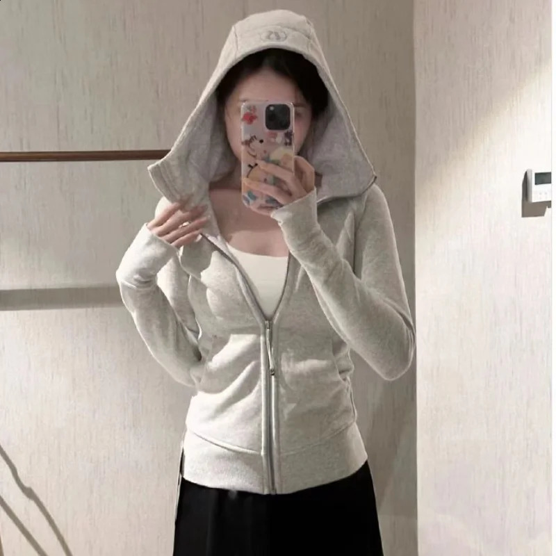 Casual Basic Zip Up Hooded Sweatshirt Y2k Jogger Mujer Solid Long Sleeve Hoodies Women Winter Fashion Slim Fleece Tops 240812
