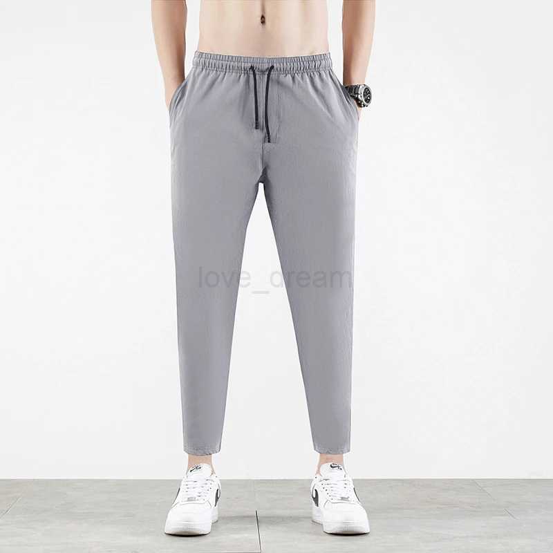 Korean Ice Silk MenS Summer Thin Fashion Brand Loose And Versatile Quick Dry Casual Pants 9-Point Sports Trousers BoyXJ240813