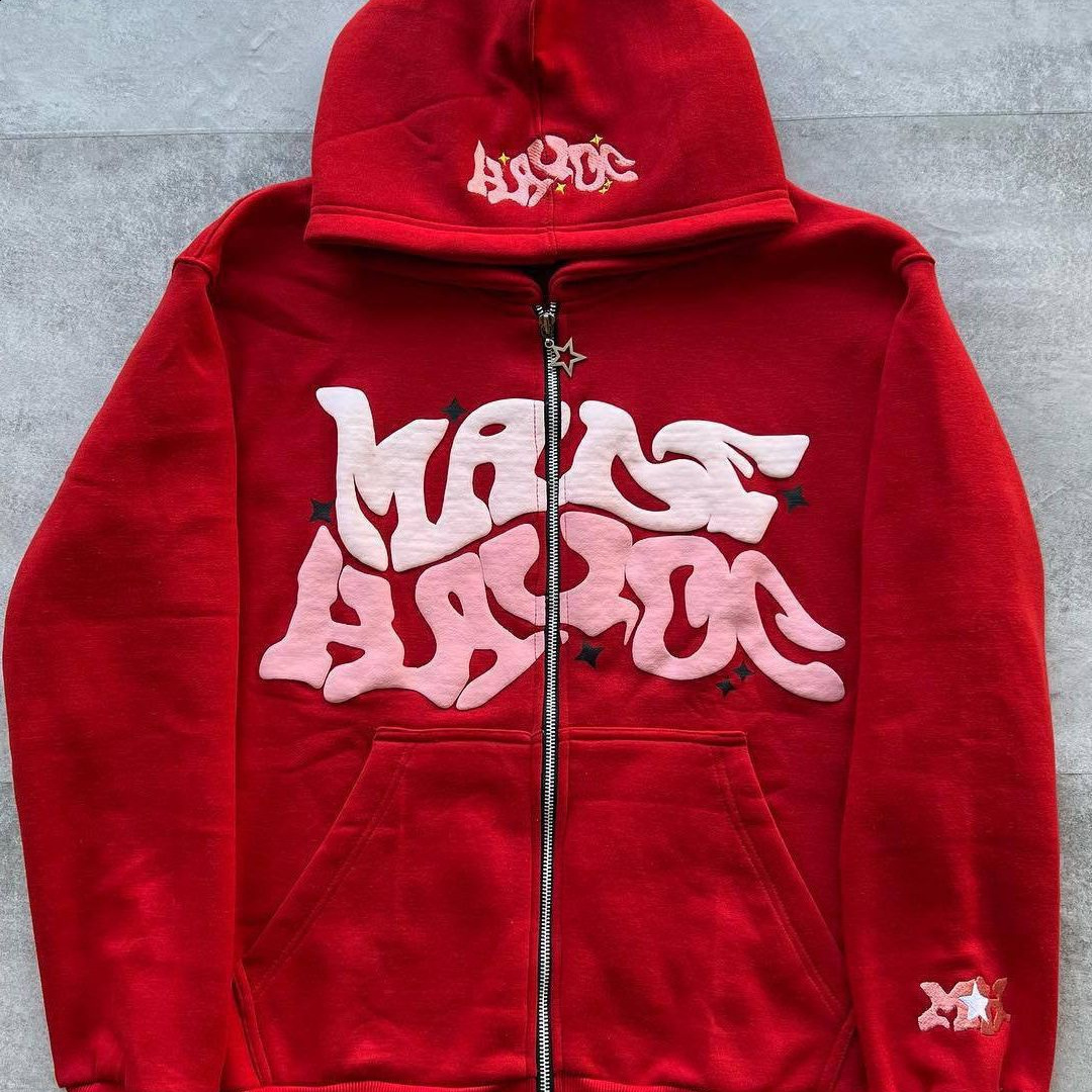 Street Rich Soon Printed Hoodie For Male Trendy Y2k Long Sleeve Zip Up Hooded Sweatshirt Autumn Pocket Loose Hoodies Jacket 240802