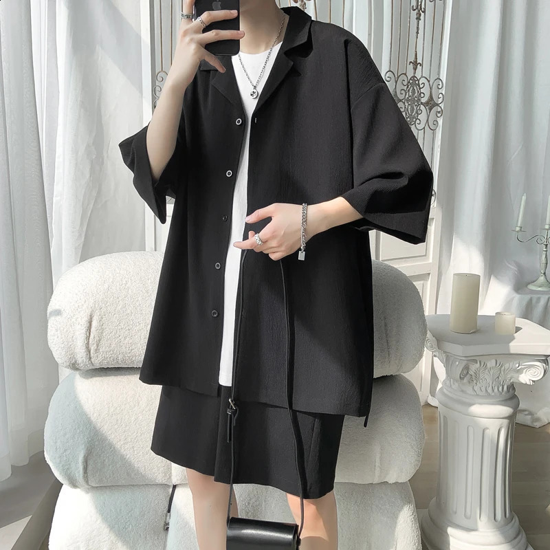 Summer fashion mens 2piece track set casual short sleeved shirtshorts Camisetas Ropa Hombre Korean style 240812