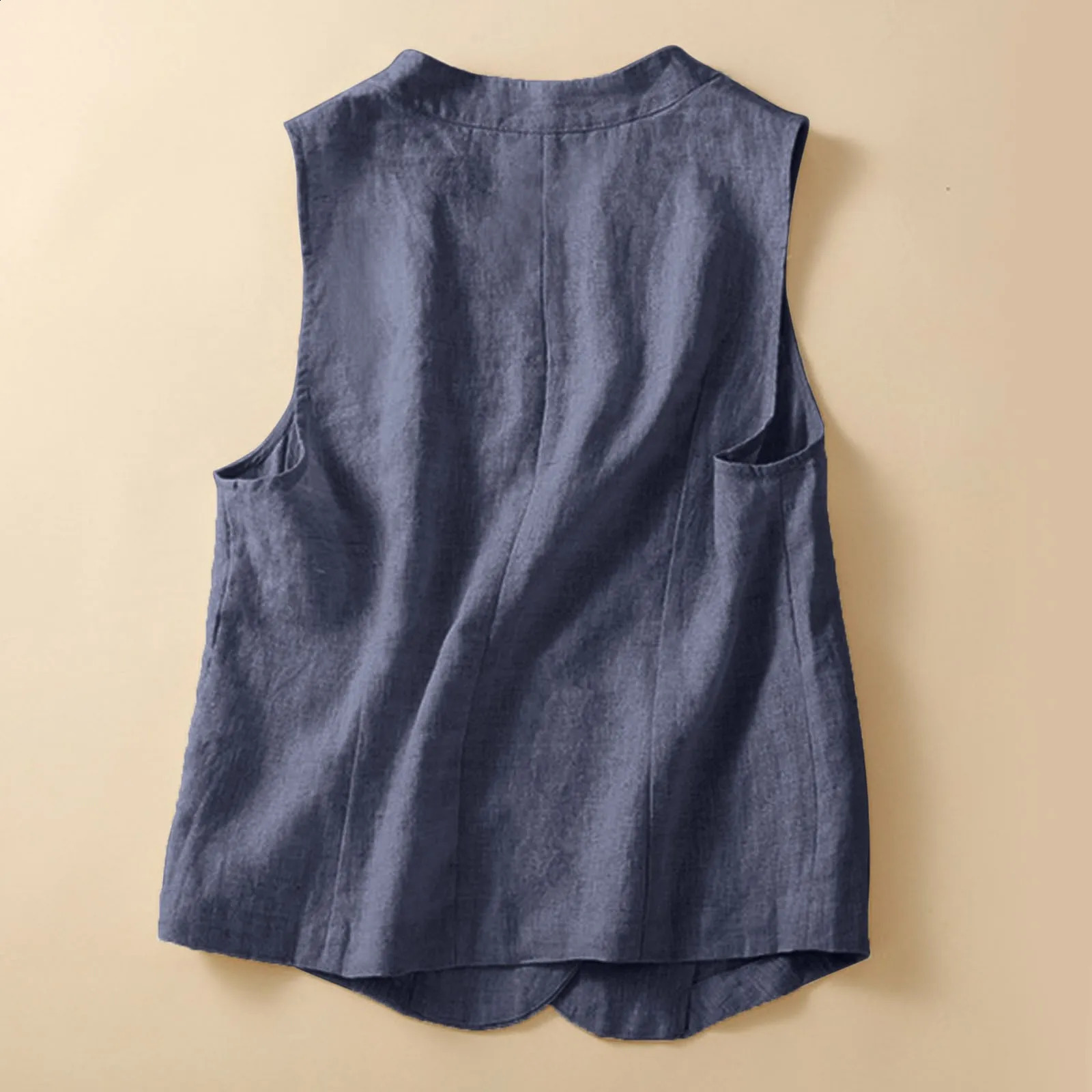 Vintage Women Vest Cotton Linen Casual Loose Vest Outerwear Single Breasted V Neck Sleeveless Vests Jackets 2024 Summer Top 240813