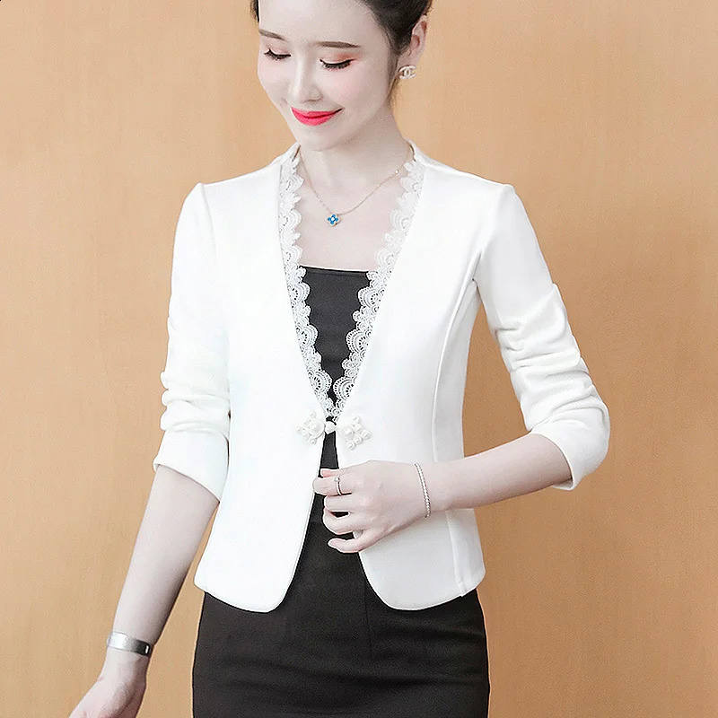 #5320 Black White Office Jacket Women V-neck Single Buttons Slim Short Vintage Coat Outerwear Cardigan Womens Jackets And Coats 240812