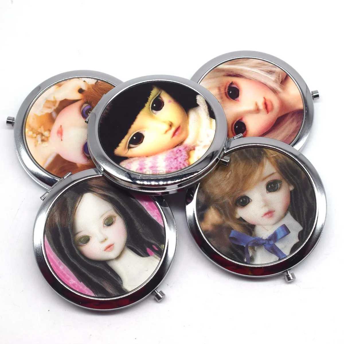 Cute Doll Mini Pocket Makeup Mirror Cosmetic Compact Portable Mirrors Dual Sides Stainless Steel Cosmetic Makeup MirrorsXJ240813