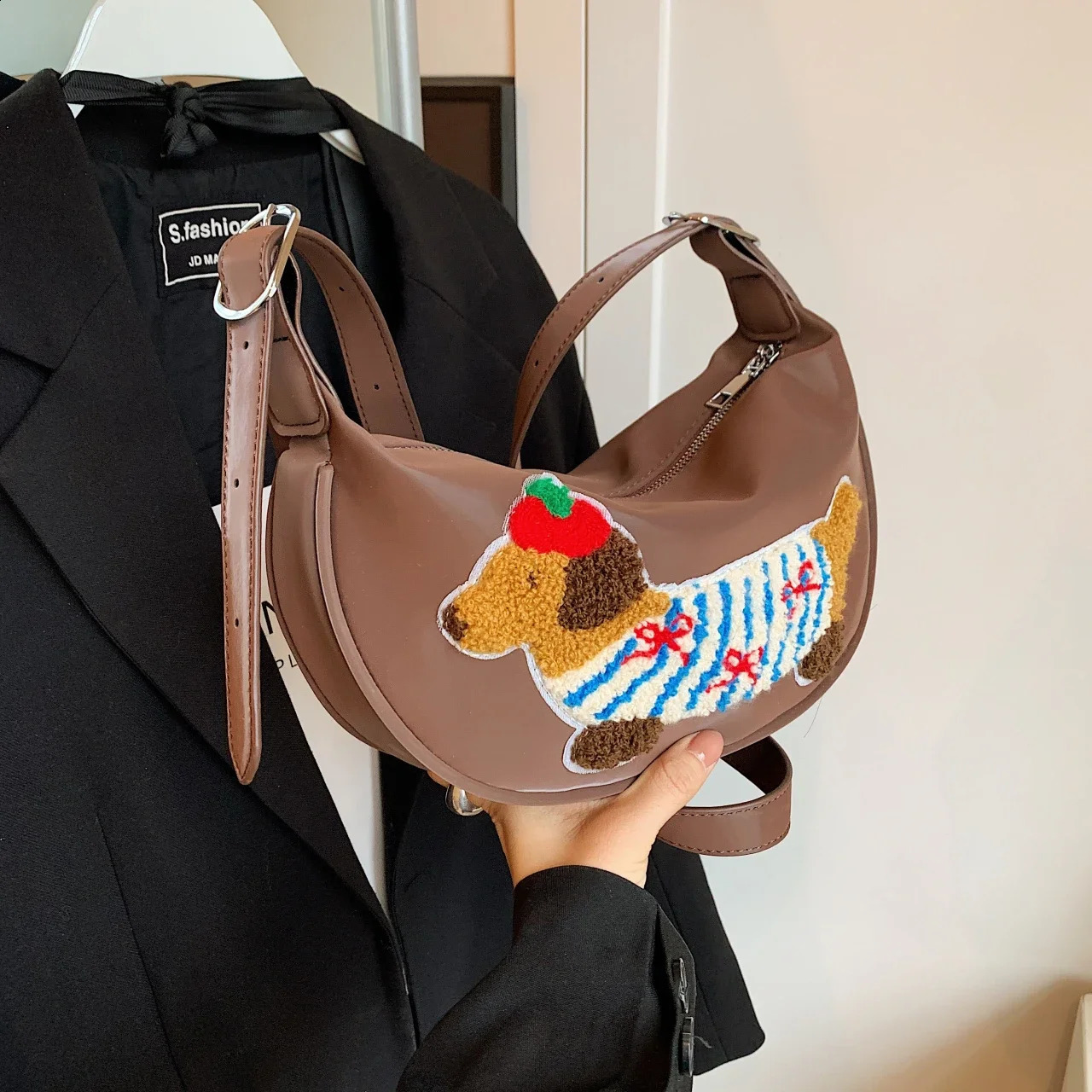 Dumpling Crossbody Bag For Women Cute Woolen Dog Cartoon Handbag 2024 Trend Korean Style Leisure Shoulder Messenger 240812