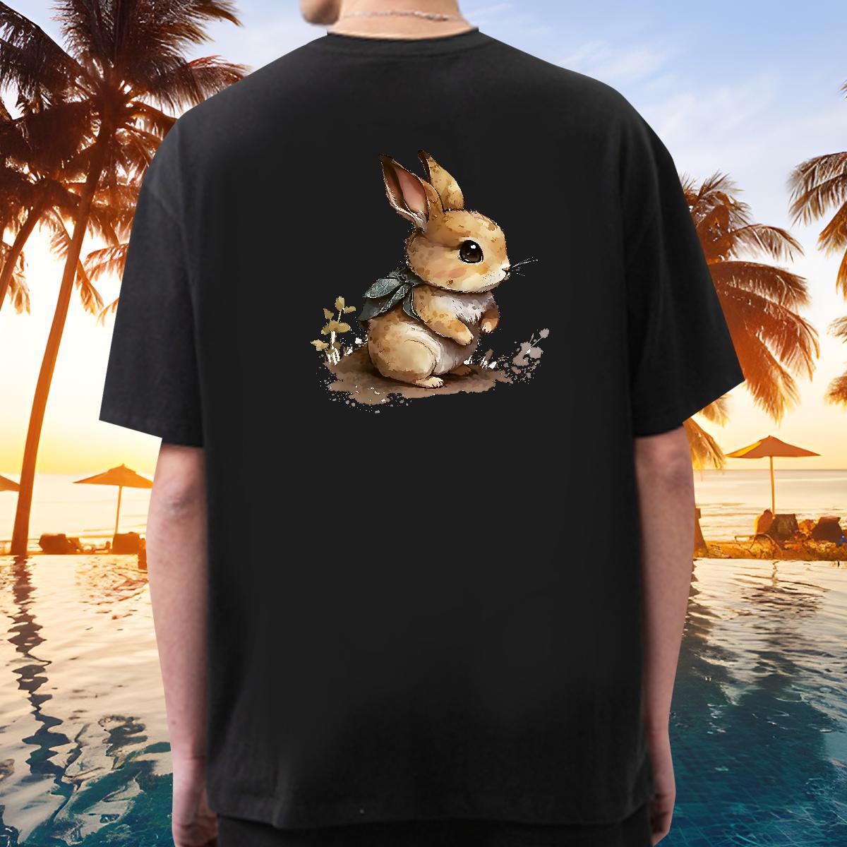 Cool Design T-Shirts rabbit Crew Neck Casual DIY Printed 100% Cotton 230g Tshirts Wholesale Clothes