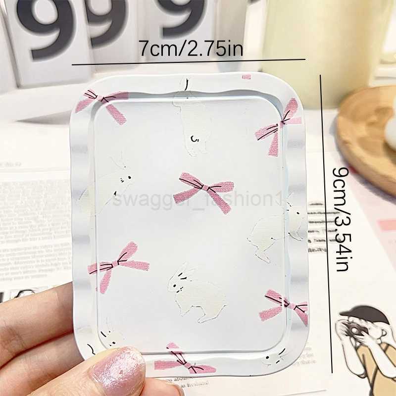 White Rabbit Bow Flip-Top Folding Makeup Mirror Portable Pocket Mirror Women Rectangle Cosmetic Make Up Mirror With CombXJ240813