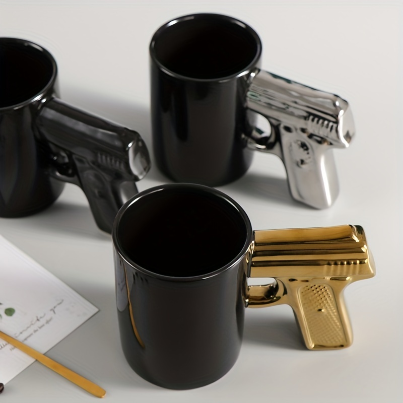 1pc Novelty Ceramic Coffee Mug With Pistol Handle Gun Mug Pistol Cup Coffee Cup Pistol 3D Mug Gift For Men