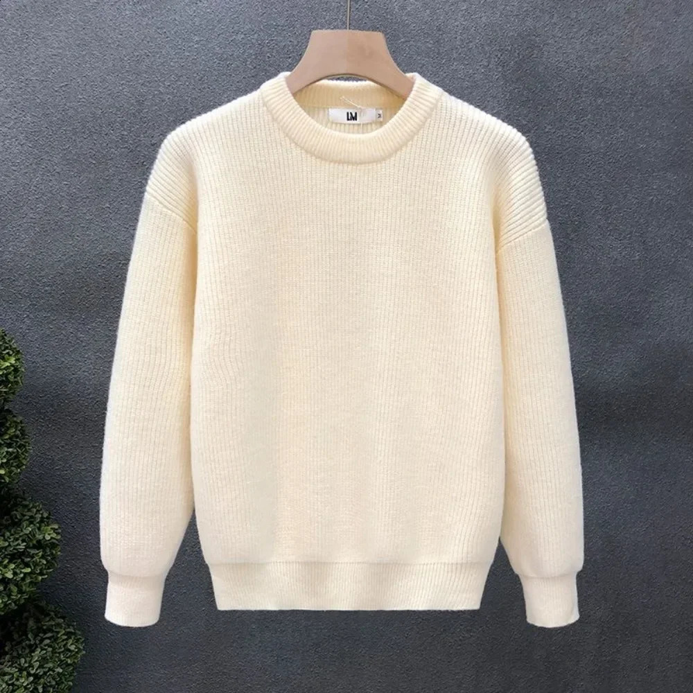 Mens Autumn Solid Color Wool Sweater Ultra Thin Suitable for Street Clothing Knitted Pulleys Korean Fashion 240812