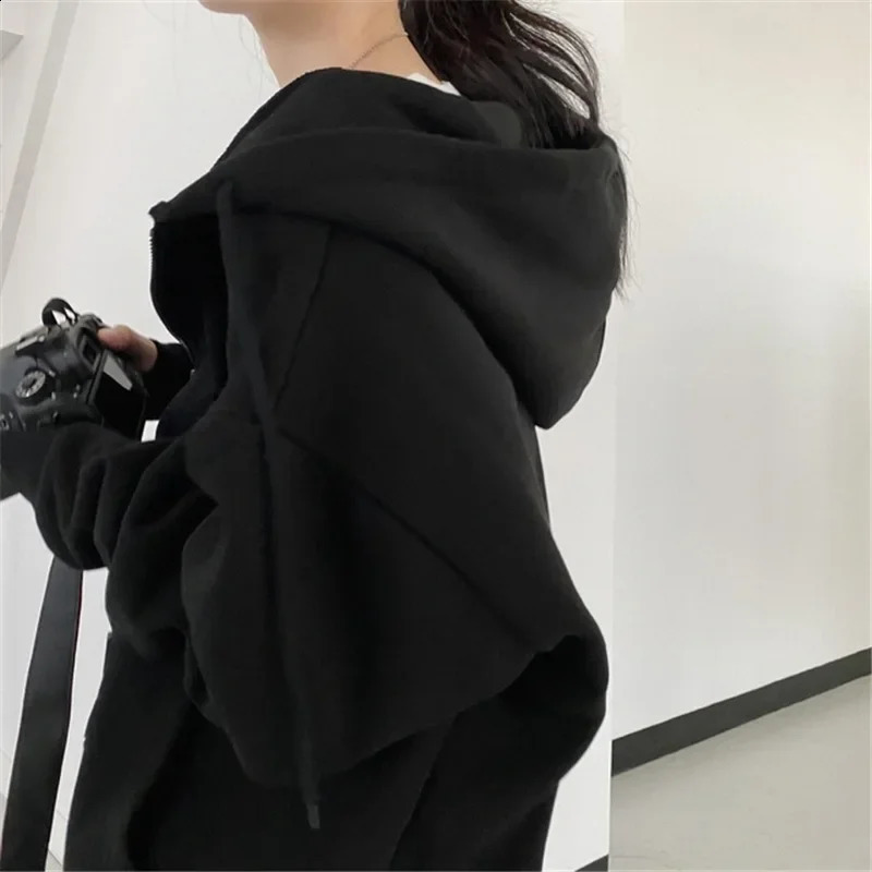 Autumn Women Sweatshirts Korean Fashion Harajuku Oversized Solid Zip Up Hoodies Retro Long Sleeve Hooded Sweatshirt Coats Y2k 240812