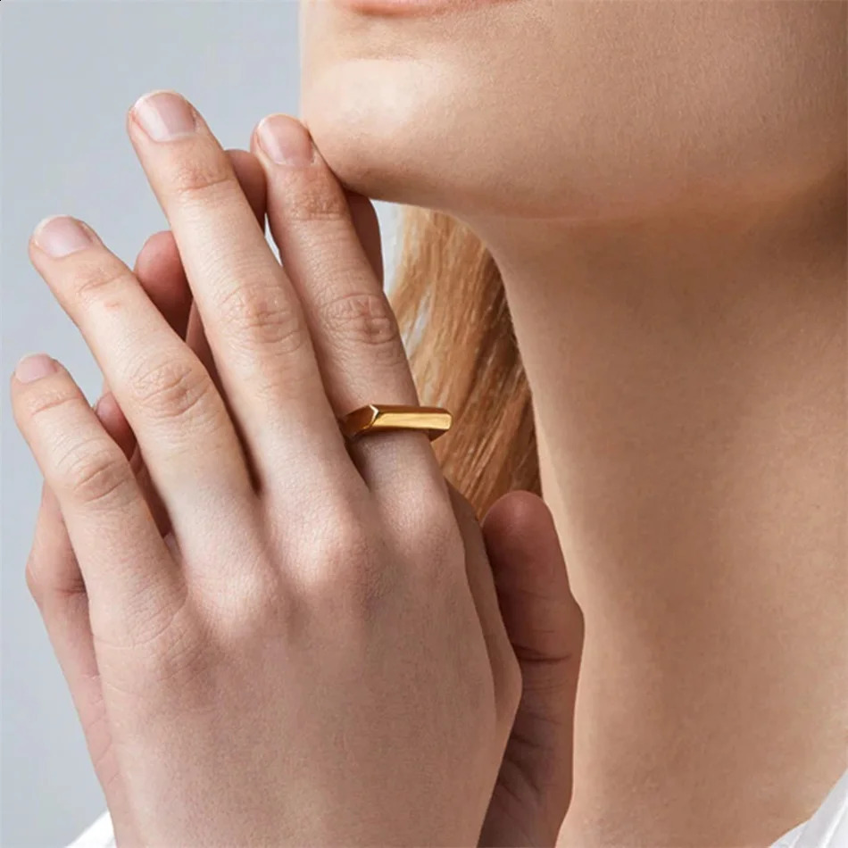 Visunion 10PCS Smooth punk hip hop Ring Gold Color for Women Men Custom Stainless Steel Jewelry Party Birthday Gift Wholesale 240812