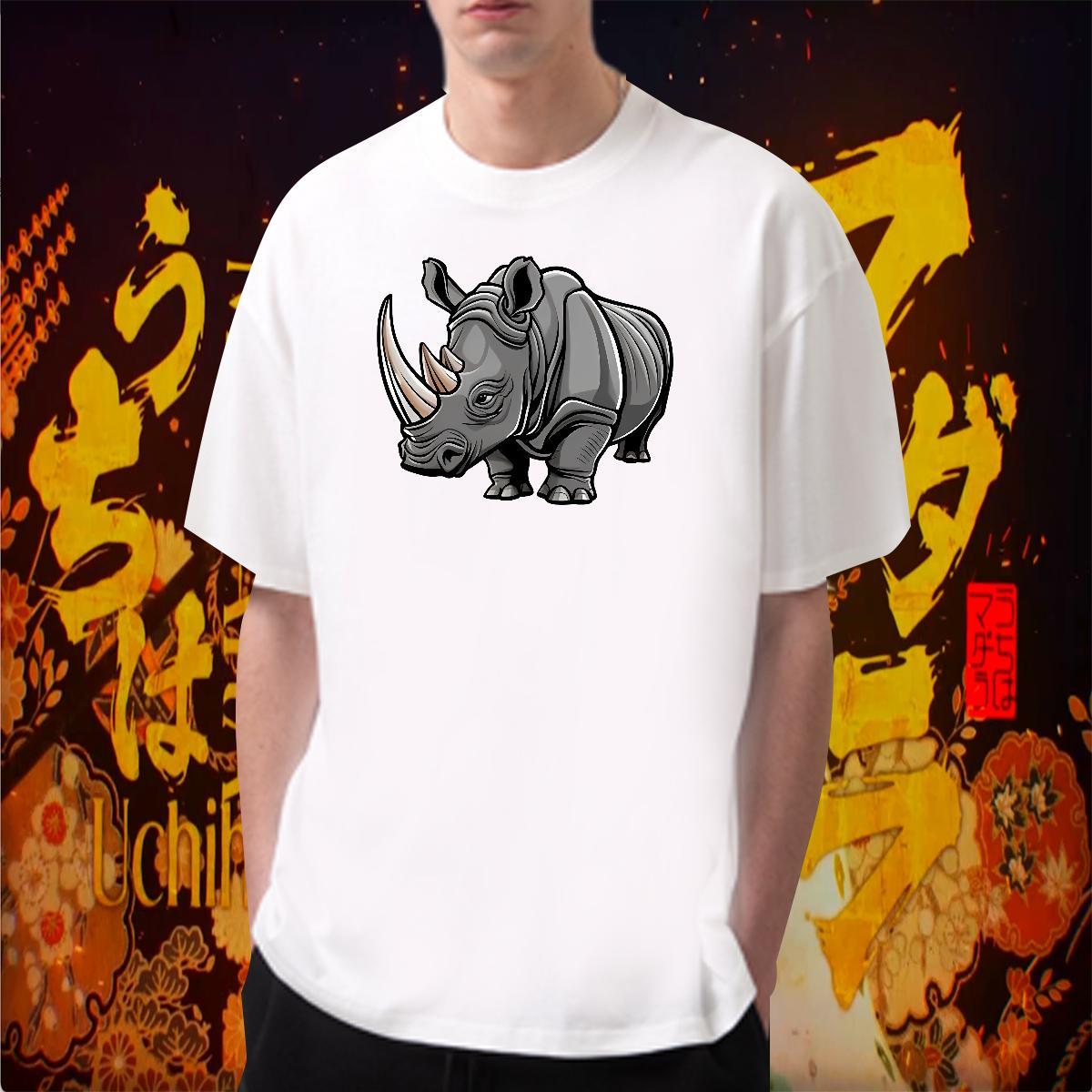 Wholesale Tshirt for Man Woman rhinoceros Spring Summer 230g Pure Cotton Wear Crew Neck Breathable Loose Fit Man T Shirts Custom Cartoon